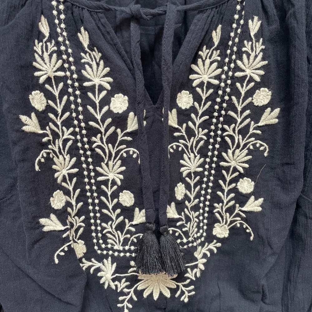 Talbots M Embroidered Gauze A-Line Dress 3/4 Sleeves Indigo/White Cotton Lined - Picture 5 of 8